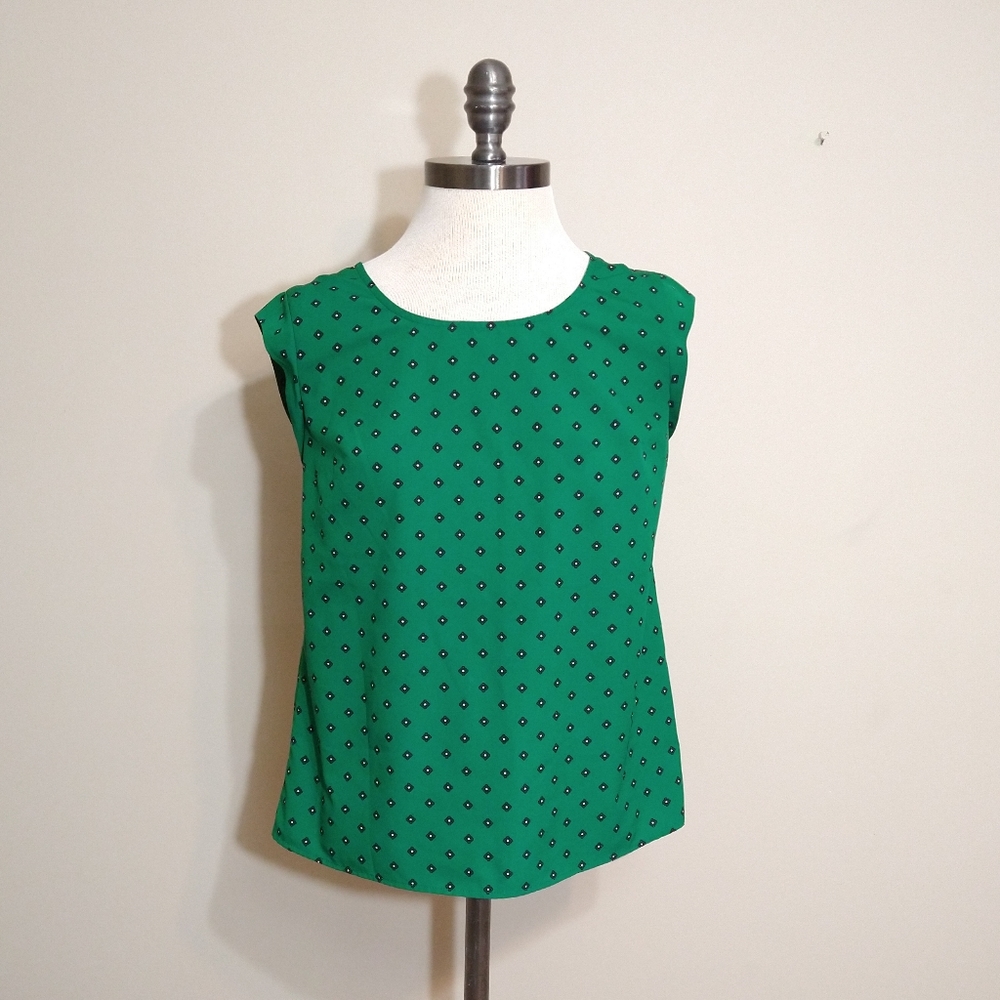 Merona Green Patterned Short Sleeve Blouse Petite Small